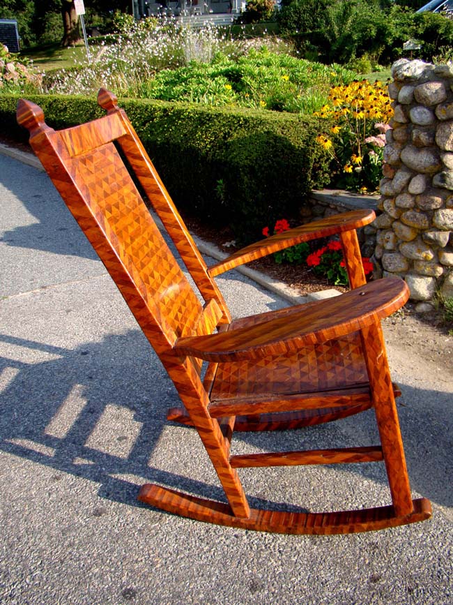 A fabulous American folk art parquetry inlaid rocking arm chair circa 1900-1920 — image 4